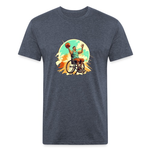 Happy man in wheelchair playing basketball # - Men’s Fitted Poly/Cotton T-Shirt