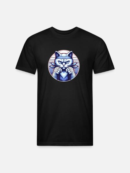 Fighting Angry Blue Cat - Unisex Poly/Cotton T-Shirt - black