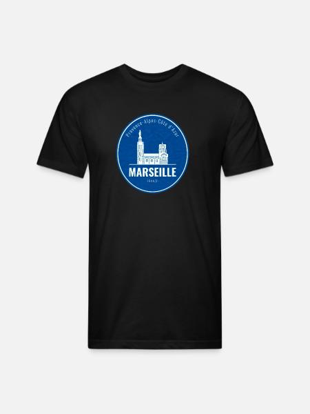 Blue Marseille Landmark Patch - Unisex Poly/Cotton T-Shirt - black