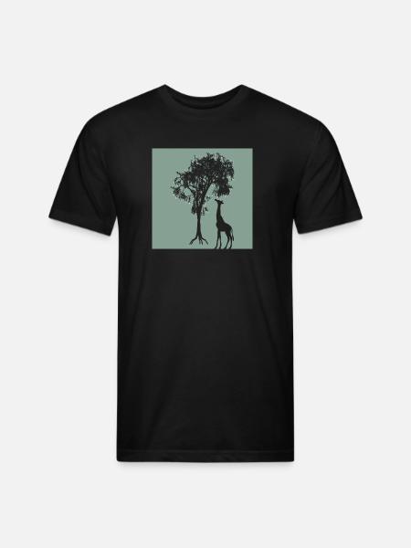 Giraffe Tree Silhouette Nature - Unisex Poly/Cotton T-Shirt - black