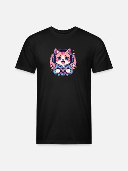Pixel Purring Gamer Kitty - Unisex Poly/Cotton T-Shirt - black