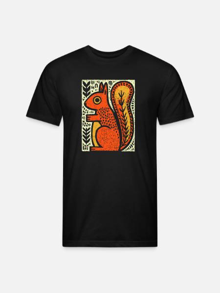 Squirrel in Rustic Woodcut - Unisex Poly/Cotton T-Shirt - black