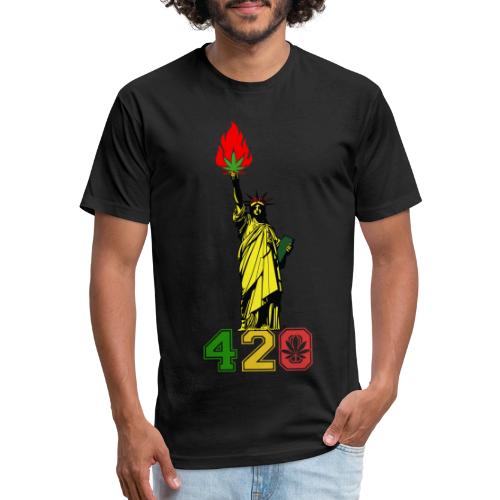 Humoristic 420 Liberty Herb Weed Marijuana Design - Men’s Fitted Poly/Cotton T-Shirt