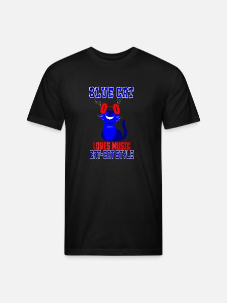 BLUE CAT LOVES MUSIC - Unisex Poly/Cotton T-Shirt - black