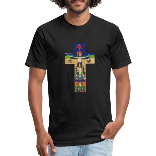 christian cross with jesus - Fitted Cotton/Poly T-Shirt by Next Level