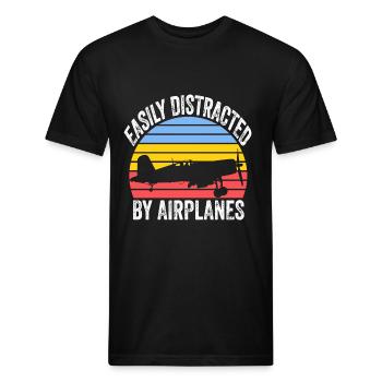 Easily Distracted By Airplanes Funny Aviation - Unisex Poly/Cotton T-Shirt - black - Front - Jose (178cm)