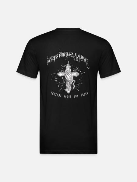 Fortis Fortuna Adiuvat - Cross and Hand Tattoo - Unisex Poly/Cotton T-Shirt - black