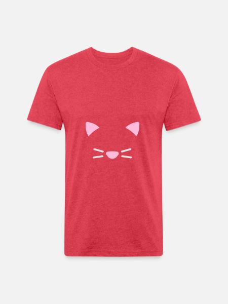 Cute Cat Face - Unisex Poly/Cotton T-Shirt - heather red