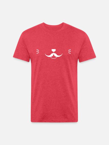 Moustache Cat Face - Unisex Poly/Cotton T-Shirt - heather red