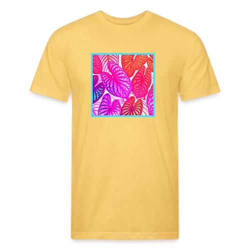 Color Burst Leaves Neon Elegance - Men’s Fitted Poly/Cotton T-Shirt