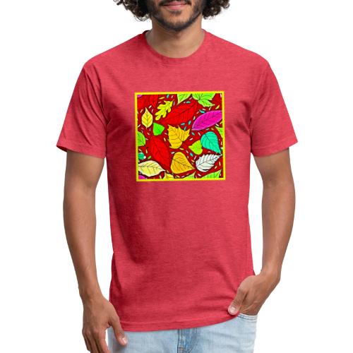 Rainbow Leaves Vibrant Pattern - Men’s Fitted Poly/Cotton T-Shirt