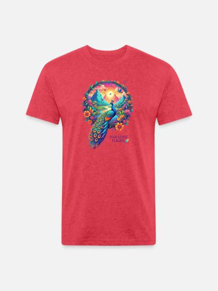 Paradise Flight Peacock - Unisex Poly/Cotton T-Shirt - heather red
