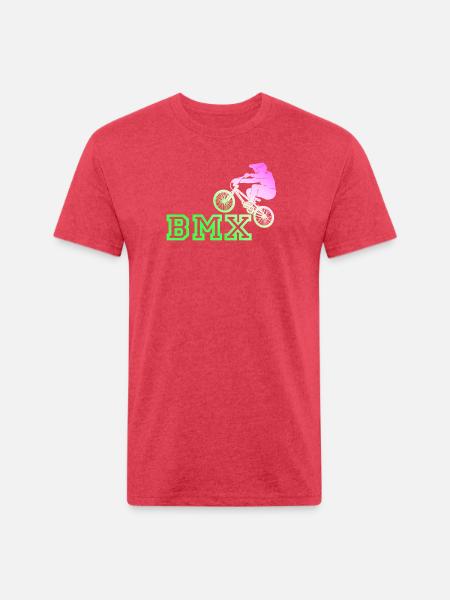 Neon BMX Rider Emblem - Unisex Poly/Cotton T-Shirt - heather red