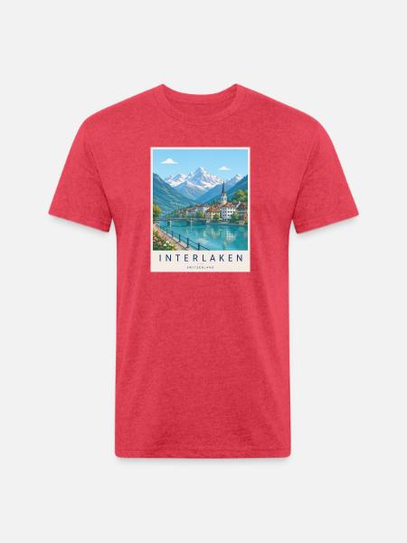 Interlaken Alpine Lakescape - Unisex Poly/Cotton T-Shirt - heather red