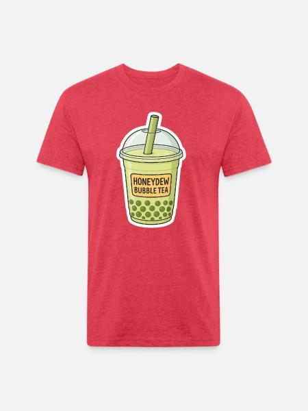 Honeydew Bubble Tea Illustration - Unisex Poly/Cotton T-Shirt - heather red