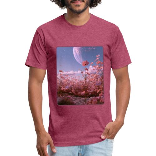 Cosmic Moon & Cosmos Flowers Art - Unisex Poly/Cotton T-Shirt