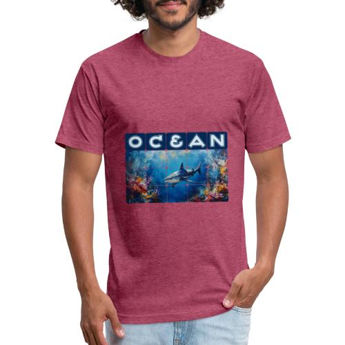 Ocean: Synthwave Shark - Unisex Poly/Cotton T-Shirt