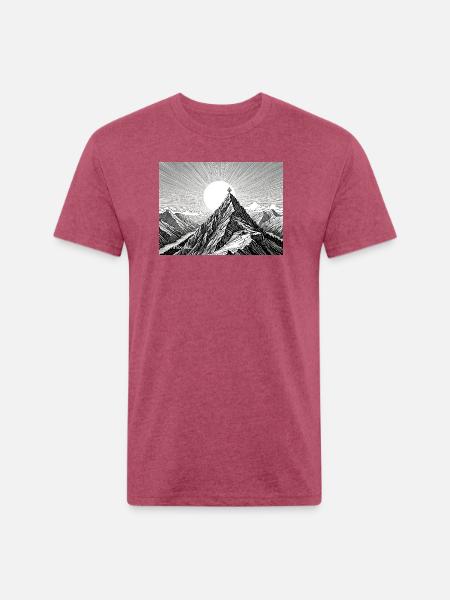 Sunlit Peak Line Art - Unisex Poly/Cotton T-Shirt - heather burgundy