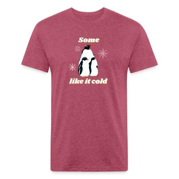 Some like it cold penguin family winter design - Unisex Poly/Cotton T-Shirt - heather burgundy - Front - Jose (178cm)