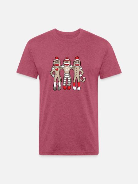 Sock Monkey Buddies - Unisex Poly/Cotton T-Shirt - heather burgundy