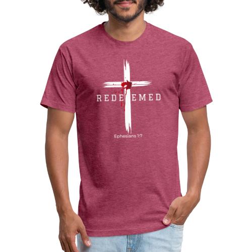 Redeemed by the blood of Jesus - Ephesians 1:7 - Men’s Fitted Poly/Cotton T-Shirt