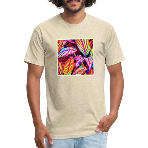 Striped Neon Leaves Design - Unisex Poly/Cotton T-Shirt