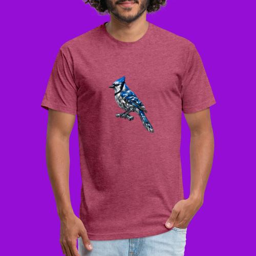 Silver Blue Jay on Perch - Unisex Poly/Cotton T-Shirt