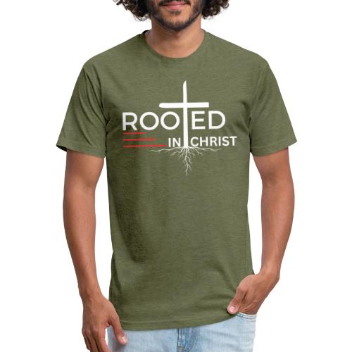 Rooted in Christ (white) - Colossians 2:7 - Unisex Poly/Cotton T-Shirt