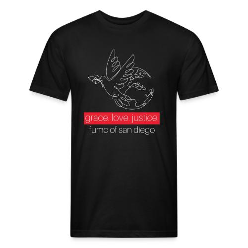 Grace. Love. Justice.- dove and earth graphic - Unisex Poly/Cotton T-Shirt