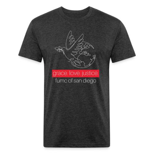 Grace. Love. Justice.- dove and earth graphic - Unisex Poly/Cotton T-Shirt