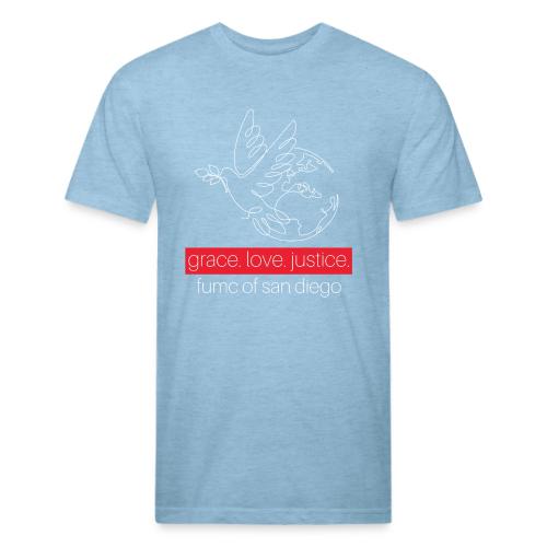 Grace. Love. Justice.- dove and earth graphic - Unisex Poly/Cotton T-Shirt