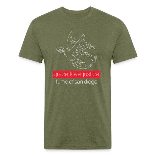 Grace. Love. Justice.- dove and earth graphic - Unisex Poly/Cotton T-Shirt