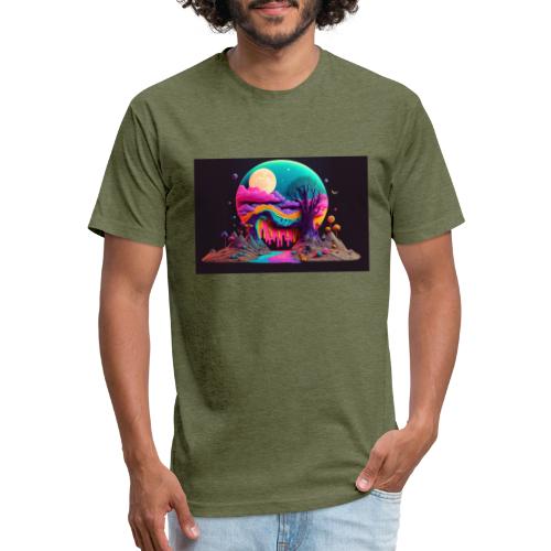 Spooky Full Moon Psychedelic Landscape Paint Drips - Men’s Fitted Poly/Cotton T-Shirt
