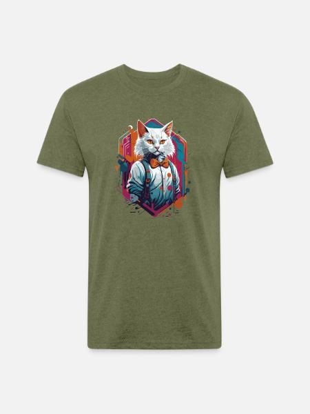 astronaut cat - Unisex Poly/Cotton T-Shirt - heather military green