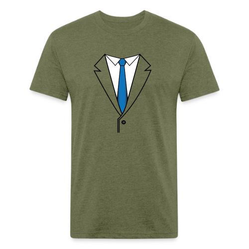 Suit with Blue Tie - Men’s Fitted Poly/Cotton T-Shirt