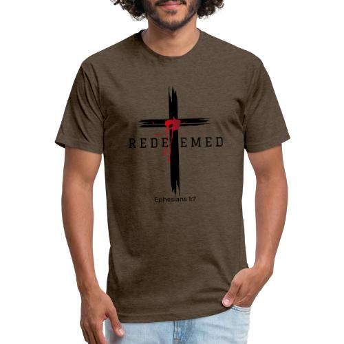 Redeemed by the blood of Jesus - Ephesians 1:7 - Men’s Fitted Poly/Cotton T-Shirt