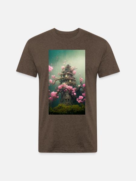 Underwater Sakura Temple - Unisex Poly/Cotton T-Shirt - heather espresso