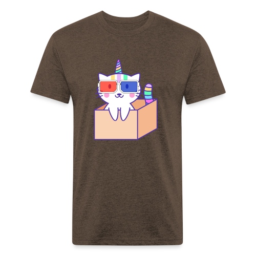 Unicorn cat with 3D glasses doing Vision Therapy! - Fitted Cotton/Poly T-Shirt by Next Level