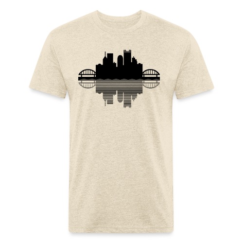 Pittsburgh Skyline Reflection (Black) - Fitted Cotton/Poly T-Shirt by Next Level