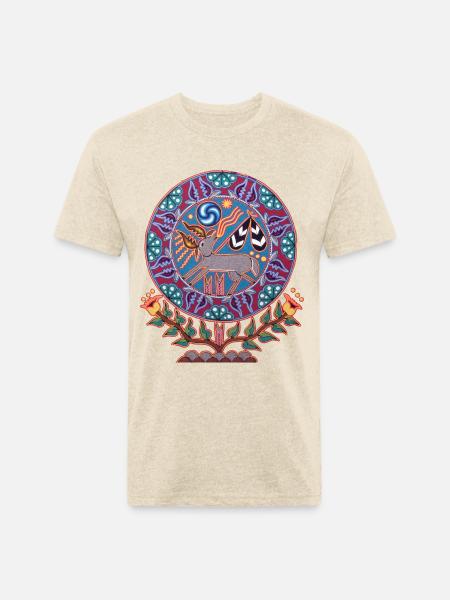Native Huichol Peyote Deer - Unisex Poly/Cotton T-Shirt - heather cream