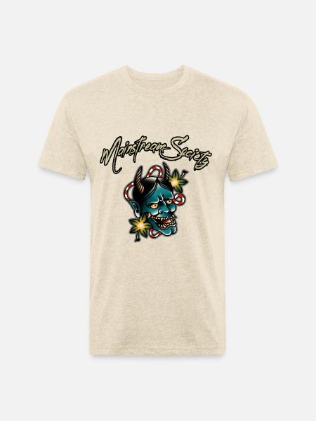 Green Japanese Demon - Unisex Poly/Cotton T-Shirt - heather cream