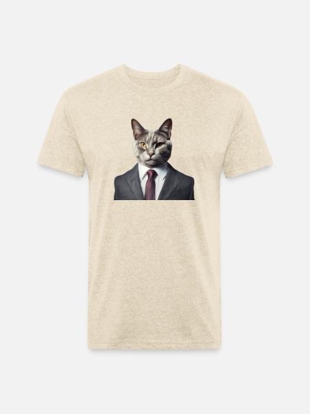 Cat in a suit - Unisex Poly/Cotton T-Shirt - heather cream