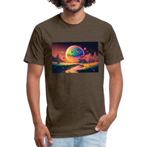 Spooky Smiling Moon Mountainscape - Psychedelia - Men’s Fitted Poly/Cotton T-Shirt
