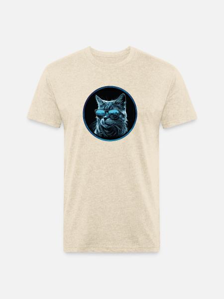 Cool blue Cat with Sunglasses - Unisex Poly/Cotton T-Shirt - heather cream