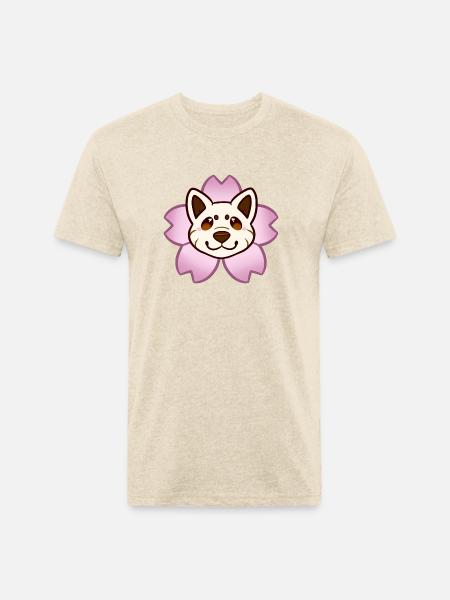 Sakura Shiba Inu Cream - Unisex Poly/Cotton T-Shirt - heather cream