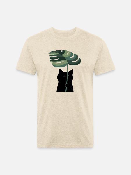 Cat and Plant - Unisex Poly/Cotton T-Shirt - heather cream