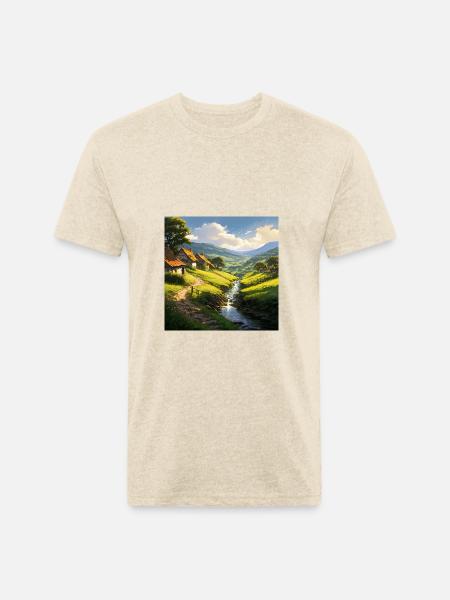 rustic stone houses village - Unisex Poly/Cotton T-Shirt - heather cream