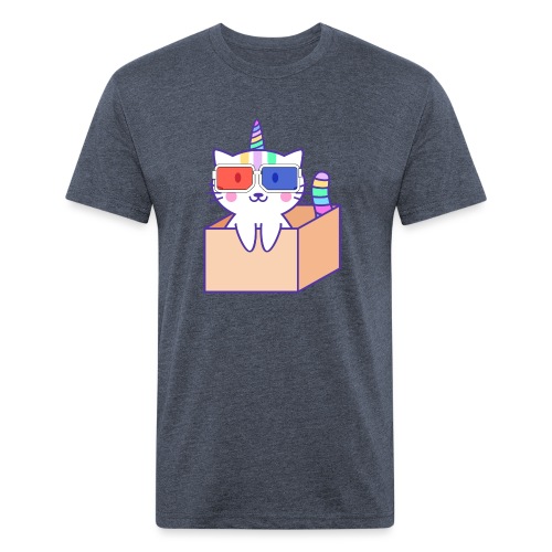 Unicorn cat with 3D glasses doing Vision Therapy! - Men’s Fitted Poly/Cotton T-Shirt