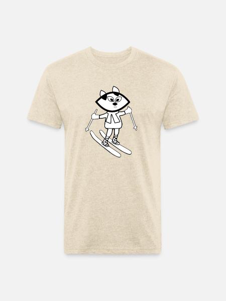 Black fractal cat skiing - Unisex Poly/Cotton T-Shirt - heather cream