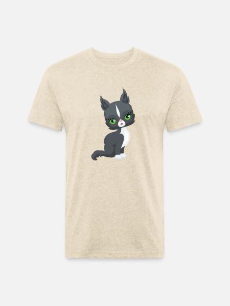 Black and White Cat - Unisex Poly/Cotton T-Shirt - heather cream